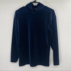 Obermeyer Navy Blue Velvet Mock Neck Long Sleeve Top